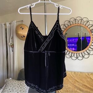 Y2K WhimsiGoth Black Velvet Cami Tank VNeck Beading Seven7 Plus Size 18/20